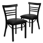 Flash Furniture HERCULES Series Black Three-Slat Ladder Back Metal Restaurant Chair - Black Vinyl Seat - 2 Pack-Ladder Back Design