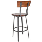 Flash Furniture Flint Series Rustic Walnut Restaurant Barstool with Wood Seat & Back and Grey Powder Coat Frame-1" Thick Rustic Walnut Beechwood Seat