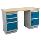 Kleton Workbench, Laminated Top, 2 Pedestals and 3 Drawers and 2 Doors, 24"W x 60"L x 34"H-34" overall height
