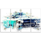 Designart Shades of Blue Car Art 48x24" Canvas Art Print, (PT2659-48-24)-Print