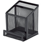 Staples Metal Mesh Pencil And Card Holder - Black-Features 2 pencil cup slots for small desk accessories like pens and 1 card holder that fits standard business cards