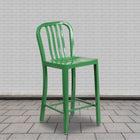 Flash Furniture Commercial Grade 24" High Green Metal Indoor-Outdoor Counter Height Stool with Vertical Slat Back - 2 Pack-Screw Leveling Floor Glides