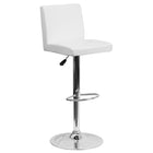 Flash Furniture Contemporary Vinyl Adjustable Height Barstool with Panel Back & Chrome Base - White-Mid-Back Design