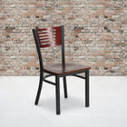 Chaise de restaurant de la série HERCULES en métal noir avec dossier à lattes - dossier et siège en bois d'acajou-Assemblage soudé