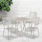 28'' Square Light Grey Indoor-Outdoor Steel Folding Patio Table Set with 4 Square Back Chairs [CO-28SQF-02CHR4-SIL-GG]-Set Includes Folding Table and 4 Chairs