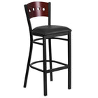 Flash Furniture HERCULES Series Black 4 Square Back Metal Restaurant Barstool - Mahogany Wood Back, Black Vinyl Seat-500 lb. Weight Capacity
