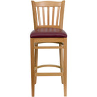 Flash Furniture HERCULES Vertical Slat Back Walnut Wood Restaurant Barstool - Burgundy Vinyl Seat - 2 Pack-Set of 2 Wood Dining Bar Stools