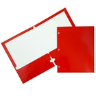 JAM Paper 2 Pocket Laminated Glossy 3 Hole Punched School Folders, Red, 25 Pack-Red Glossy Cardstock Folders