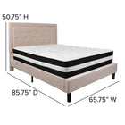 Flash Furniture Roxbury Queen Size Tufted Upholstered Platform Bed in Beige Fabric with Pocket Spring Mattress-Beige Fabric Upholstery