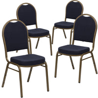 Flash Furniture HERCULES Series Dome Back Stacking Banquet Chairs with Navy Patterned Fabric & Gold Frame - 4 Pack-Set of 4 Multipurpose Banquet Chairs