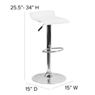 Flash Furniture Contemporary Vinyl Adjustable Height Barstool with Solid Wave Seat & Chrome Base - White-Footrest