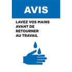 Mark Maker French Light Gauge Plastic Sign - Avis Lavez Vos Mains Avant De Retourner Au Travail-French Light Gauge Plastic Sign Signs