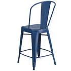 Flash Furniture Commercial Grade 24" High Distressed Antique Metal Indoor-Outdoor Counter Height Stool with Back - Blue-Distressed Antique Blue Powder Coated Frame Finish