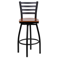 Flash Furniture HERCULES Series Black Ladder Back Swivel Metal Barstool - Cherry Wood Seat-Metal Barstool
