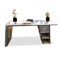 Plata Import Road Office Writing Desk - Riveted Aluminum - Grey-Writing desk