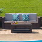 Flash Furniture Chocolate Brown Faux Rattan Sofa with All-Weather Beige Cushions-Deep Seat Comfort