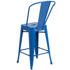 Flash Furniture Commercial Grade 24" High Metal Indoor-Outdoor Counter Height Stool with Back - Blue-Blue Powder Coated Frame Finish