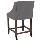 Flash Furniture Carmel 24" High Transitional Walnut Counter Height Stool with Accent Nail Trim in Dark Grey Fabric-Solid Back Design