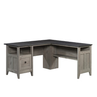 Sauder 59"W August Hill L-Desk - Mystic Oak-File drawer with full extension slides holds letter-size hanging files