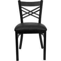 Flash Furniture HERCULES Series Black "X" Back Metal Restaurant Chair - Black Vinyl Seat - 2 Pack-Set of 2 Metal Dining Chairs