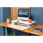 Rocelco 32" Adjustable Sit/Stand Laptop Desk Riser with Anti Fatigue Mat - White-Work surface holds 2 monitors or one monitor and a laptop. 