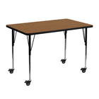 Flash Furniture – Table mobile, surface en stratifié de 30 x 48 po, hauteur ajustable standard, chêne (XUA3048RECOKTAC)-Chêne/fini chromé, placage en stratifié, acier