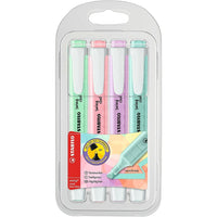 Stabilo Swing Cool Chisel Tip Highlighters - Assorted Pastel Colours - 4 Pack-Water-based ink