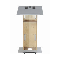 Urbann K2 Lectern With Wheels - Aluminum and Wood - Natural-Free standing with wheels, speaches