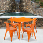 Flash Furniture – Table carrée en métal 31,5 po et 4 chaises à accoudoirs, int/ext, orange (ET-CT002-4-70-OR-GG)-Acier galvanisé, métal, caoutchouc