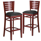 Flash Furniture HERCULES Ladder Back Natural Wood Restaurant Barstool - Black Vinyl Seat - 2 Pack-Slat Back Design