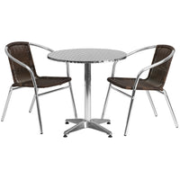 Flash Furniture – Table ronde de 27,5 po en aluminium avec 2 sièges en rotin, intérieur/extérieur (TLH28RD020CHR2)-Aluminium/aluminium, plastique, rotin, acier inoxydable