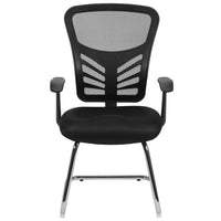 Flash Furniture Black Mesh Side Reception Chair with Chrome Sled Base-Contemporary Guest Office Chair