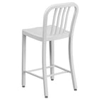 Flash Furniture Commercial Grade 24" High Metal Indoor-Outdoor Counter Height Stool with Vertical Slat Back - White - 2 Pack-Ergonomic Contoured Seat