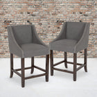 Flash Furniture Carmel 24" High Transitional Walnut Counter Height Stool with Accent Nail Trim in Dark Grey Fabric-Footrest