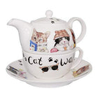 Roy Kirkham Tea for One Teapot with Tea Cup and Saucer - Animal Fashion - Cats-Teapot Set