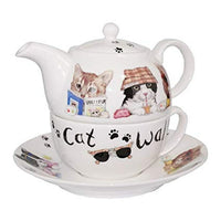 Roy Kirkham Tea for One Teapot with Tea Cup and Saucer - Animal Fashion - Cats-Teapot Set