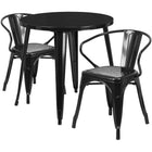 30'' Round Black Metal Indoor-Outdoor Table Set with 2 Arm Chairs (CH-51090TH-2-18ARM-BK-GG)-Indoor Outdoor Sets