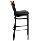 Flash Furniture HERCULES Series Black Slat Back Metal Restaurant Barstool - Natural Wood Back, Black Vinyl Seat-Natural Wood Slat Back Design