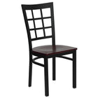 Flash Furniture HERCULES Series Black Window Back Metal Restaurant Chair - Mahogany Wood Seat-500 lb. Weight Capacity