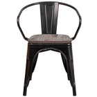 Flash Furniture Black-Antique Gold Metal Chair with Wood Seat & Arms-Set of 4 Stackable Bistro Style Chairs