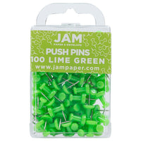 JAM Paper Push Pins, Lime Green Pushpins, 2 Packs of 100, 200 Total (522416893a)-Lime Green Plastic with Metal Point