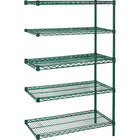Kleton Green Epoxy Finish Wire Shelving, 5 Shelves, 18"D x 74"H, Add-on, 60"W-Depth: 18"