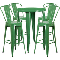 30'' Round Green Metal Indoor-Outdoor Bar Table Set with 4 Cafe Barstools [CH-51090BH-4-30CAFE-GN-GG]-Metal Cafe Bar Table