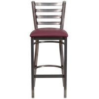 Flash Furniture HERCULES Series Clear Coated Ladder Back Metal Restaurant Barstool - Burgundy Vinyl Seat - 2 Pack-Set of 2 Metal Dining Bar Stools