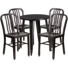 24'' Round Black-Antique Gold Metal Indoor-Outdoor Table Set with 4 Vertical Slat Back Chairs [CH-51080TH-4-18VRT-BQ-GG]-Metal Cafe Table