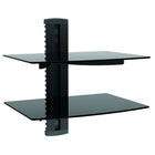 TygerClaw Double Layer Shelf for Media Player, 15" x 11.8" x 8.7", Black-Double Layer DVD Stand with 5mm black glass