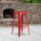 Flash Furniture - Tabouret de bar de 30 po haut en métal rouge sans dossier avec siège carré en bois-Conception sans dossier