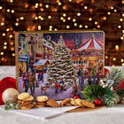 Grandma Wild's Christmas Market Scene Embossed Tin with Assorted Biscuits (600g)-Ideal for sharing: With 600g of delicious biscuits, this tin is perfect for gatherings, parties, or cozy nights by the fire, making it an essential addition to your holiday celebrations