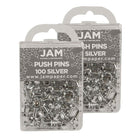 JAM Paper Push Pins, Shiny Silver Pushpins, 2 Packs of 100, 200 Total (222419054a)-Silver Plastic with Metal Point