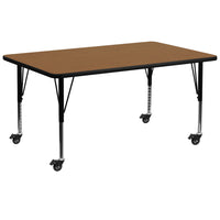 Flash Furniture Mobile 30"W x 72"L Rectangular Oak Thermal Laminate Activity Table - Height Adjustable Short Legs-Popular Rectangular Activity Table